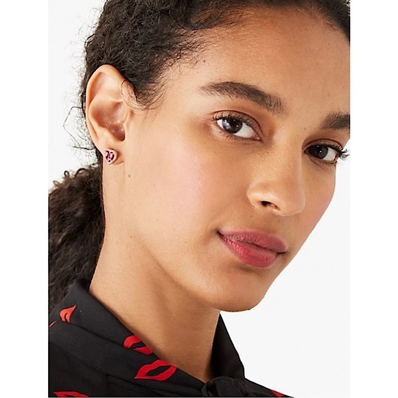 KATE SPADE • Spell It Out Pink Heart Rose Gold Stud Earrings - Picture 2 of 6